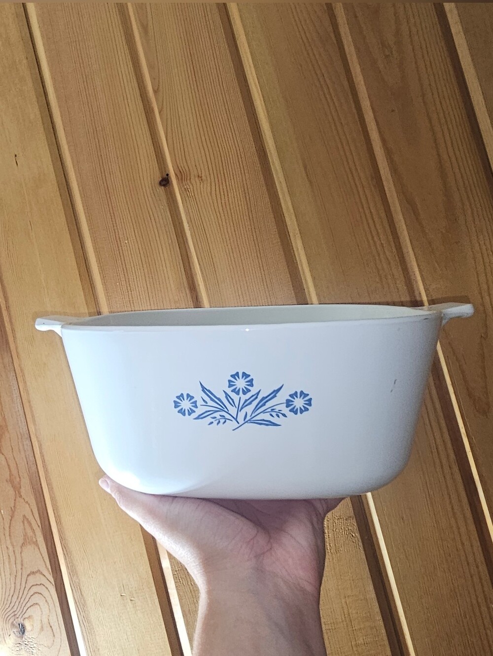 Corningware White Baking Dish with Blue Floral Cornflower Motif